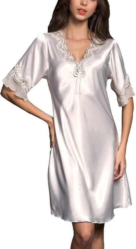 Lu S Chic Women Satin Sleep Dress Silk Short Nightgown Foral Short