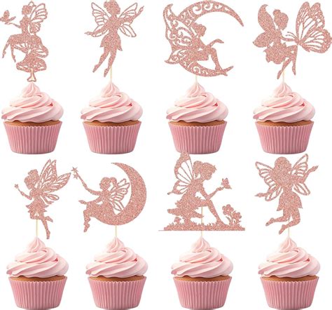 Rngmsi Fairy Party Cupcake Toppers 40pcs Glitter Fairy