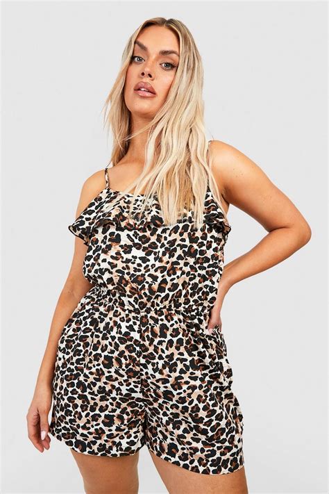 Plus Leopard Ruffle Flippy Playsuit Boohoo Uk