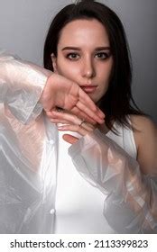 Portrait Beautiful Sexy Brunette Woman White Stock Photo 2113399823 Shutterstock