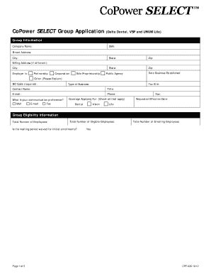 Fillable Online Copower Select Group Application Fax Email Print