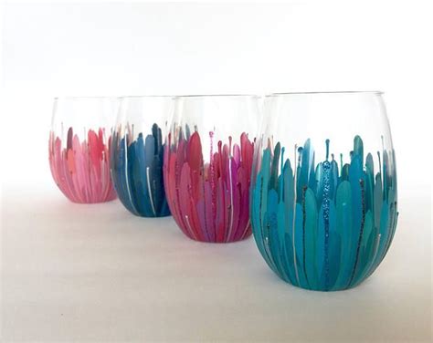 Rainbow Color Burst Wineglass Set Of 2 Hand Painted 20oz Etsy Easy