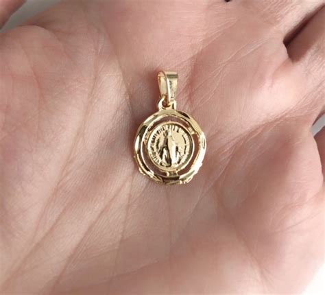 Dainty Coin Necklace Gold Miraculous Medal Necklace Virgin Etsy