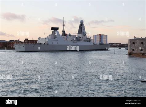 The Royal Navy Type 45 Destroyer Hms Diamond Arriving At The Naval Base