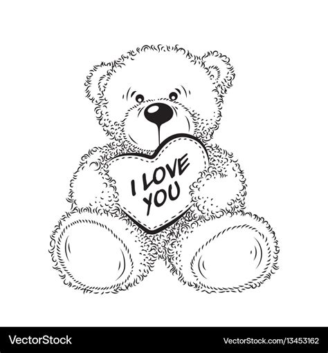 Drawing Teddy Bear With Heart Royalty Free Vector Image