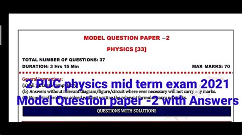 2 PUC Physics Mid Term Exam 2021 Model Question Paper 2 With Answers