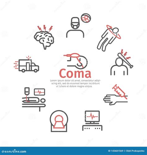 Hombre En Una Coma Cama De Hospital L Nea Iconos De Infographic Vector