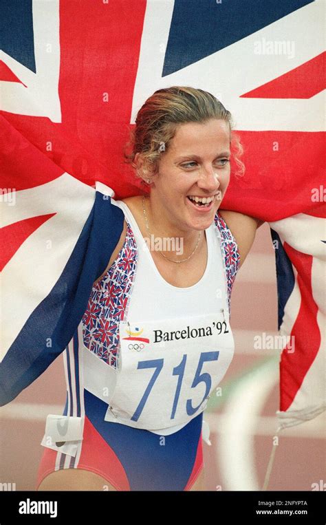 Gold Medallist Sally Gunnell Of Great Britain Is Draped In The British