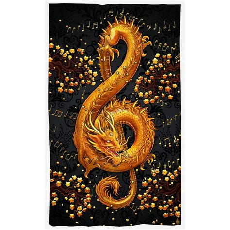 Dragon Curtains 50x84 Printed Window Panels Treble Clef Music Art Print Indie Room Decor