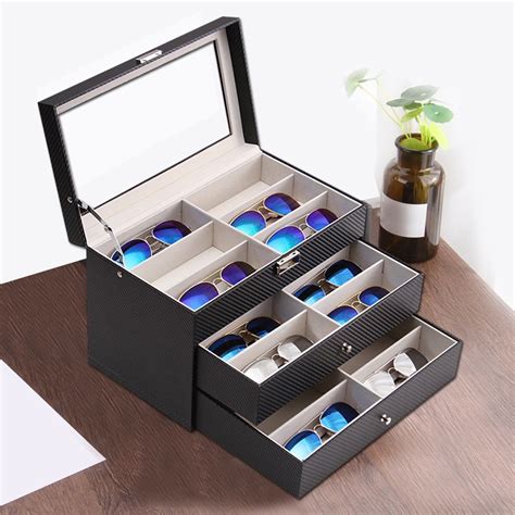 Three Layers 18 Grid Sunglasses Box Eyeglass Storage Organizer Drawer Box Collector Sunglasses