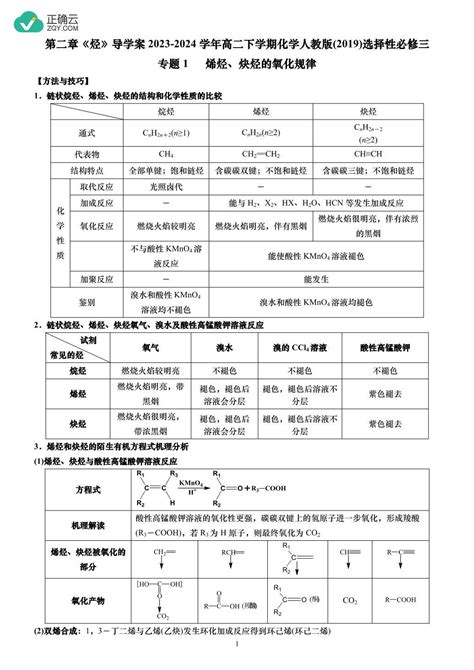 22 烯烃、炔烃的氧化规律（学案）高中化学人教版选择性必修三正确云资源