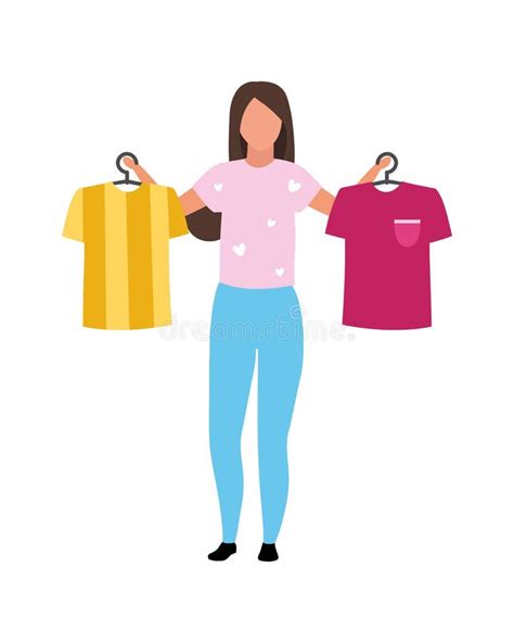 Chica Ayuda Con Camisetas Que Eligen Personaje Vector De Color