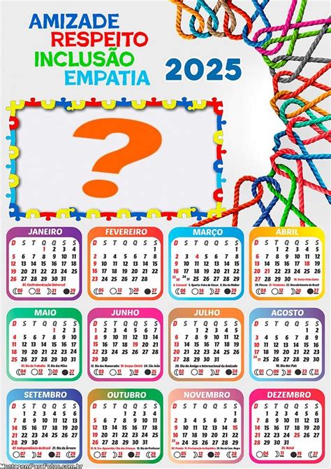 Colagem de Foto Calendário 2025 Tema Autismo Colagem de Foto