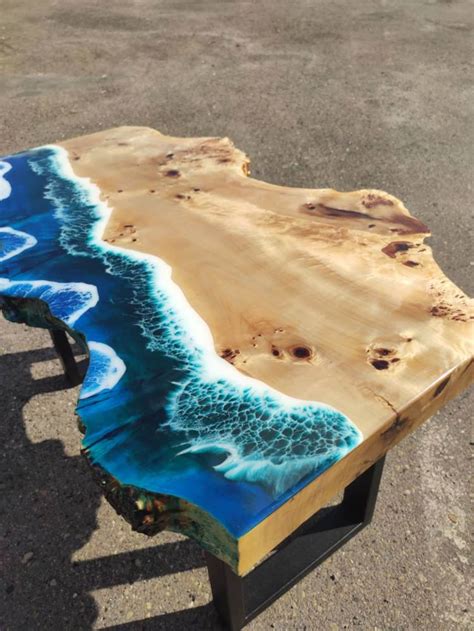 Custom Live Edge Resin Ocean Tables Accent Coffee Table Epoxy Ocean Coffee Table Side Table