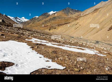 Arid Glaciated Mountain Terrain On The Tibet Nepal Border Of The