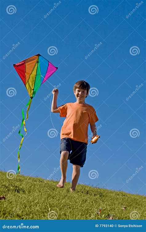 Boy Flying A Kite Stock Photo Image Of Playing Kids 7793140