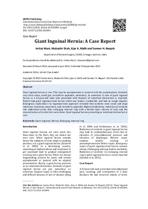 Pdf Giant Inguinal Hernia A Case Report Mubashir Shah