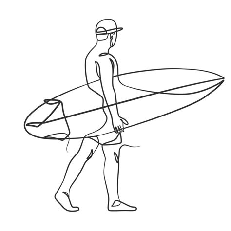 Continuous line drawing of a surfer with a surfboard 6054165 Vector Art ...