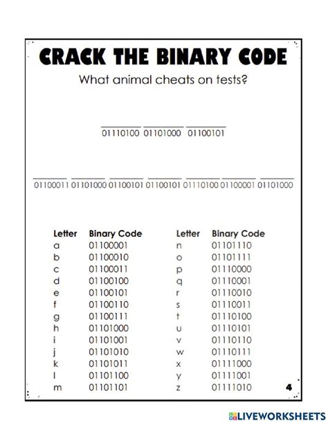 Crack The Binary Code 2 Worksheet Live Worksheets