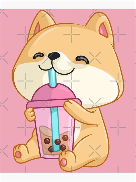 Shiba Inu Drinking Bubble Tea Poster For Sale By Poppinshirt Redbubble