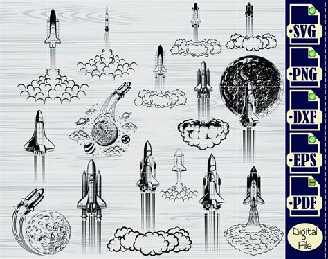 Rocketship Svg Spacecraft Svg Bundle Space Svg Clipart Cut Files