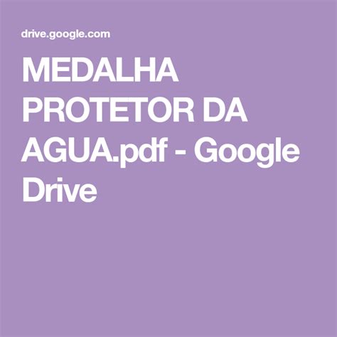 MEDALHA PROTETOR DA AGUA Pdf Google Drive Lembrancinha Dia Da Agua