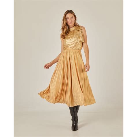 Metallic Pleated Midi Skirt Gold Niza Wolf And Badger