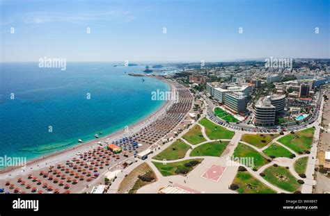 Aerial Birds Eye View Drone Photo Of Elli Beach On Rhodes City Island