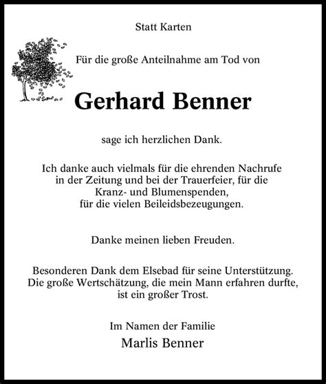 Traueranzeigen Von Gerhard Benner Trauer In NRW De