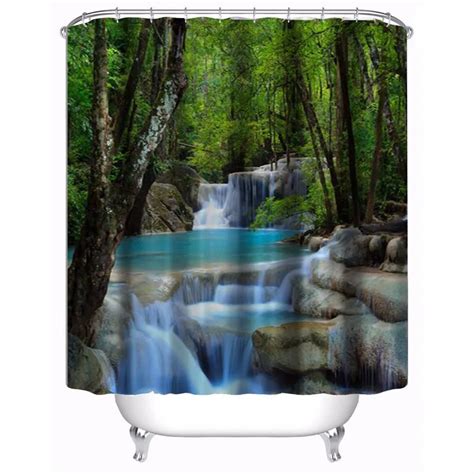 3d Waterfall Scenery Tree Fashion Bathroom Bath Curtains Waterproof