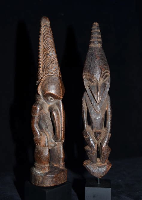 Lot Two Fine Old Amulet Ancestor Figures Coastal Sepik Area East