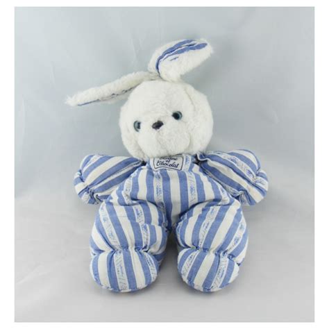 doudou lapin blanc rayé bleu TARTINE ET CHOCOLAT