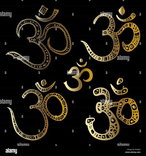 Ohm Om Aum Symbol Vector Hand Drawn Illustration Set Stock Vector