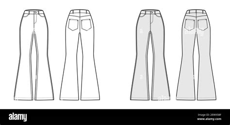 Jeans Flared Bottom Denim Pants Technical Fashion Illustration With Normal Waist High Rise 5