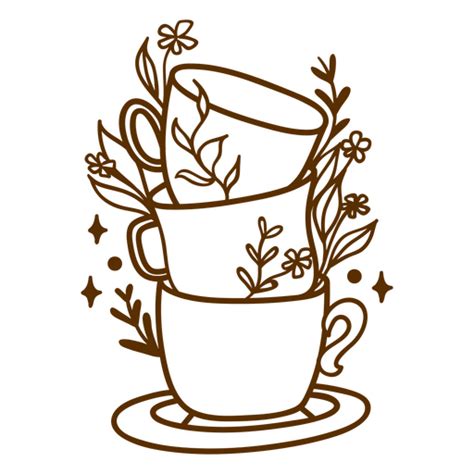 Schwarz Weißes Bild Einer Tasse Kaffee Mit Blumen Darauf Png Und Svg Design Für T Shirts