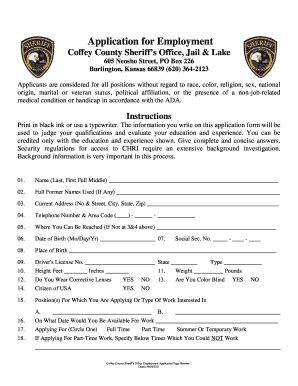 Fillable Online Application For Employment Coffey County Sheriff S