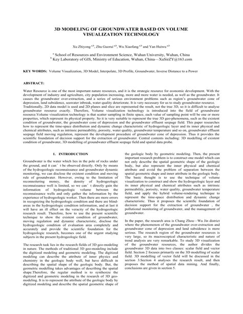 3d Modeling Of Groundwater Based On Volume Visualization Technology