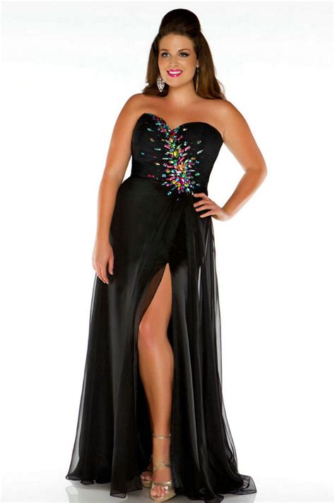 Sexy robe longue de soirée noire fendue grande taille strass colorés