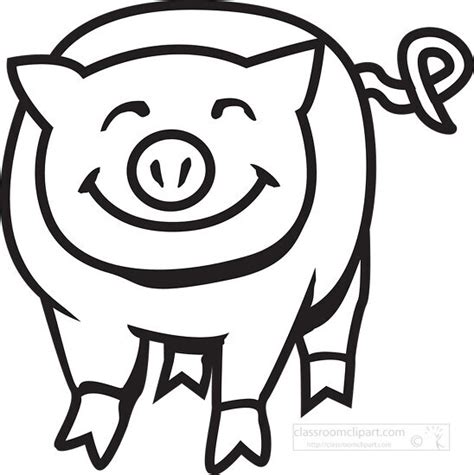 Pig Clipart-smiling pig cartoon outline cutout printable clip art