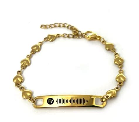 Pulsera Con C Digo Spotify De Acero Corazones Dorada Chica Env O Gratis