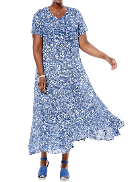 Woman Within Woman Within ASSORTED Short Sleeve Crinkle Maxi Dress