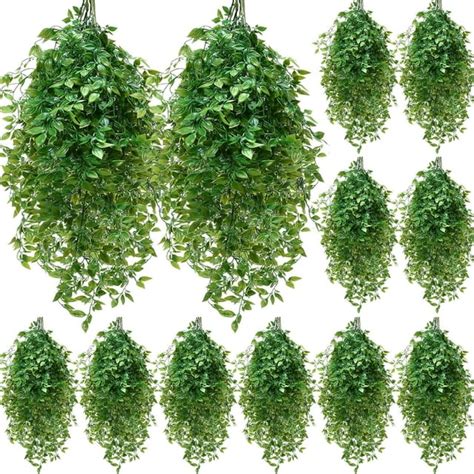 12 Pcs Artificial Hanging Plants Fake Ivy Vines With Fake Leaves For