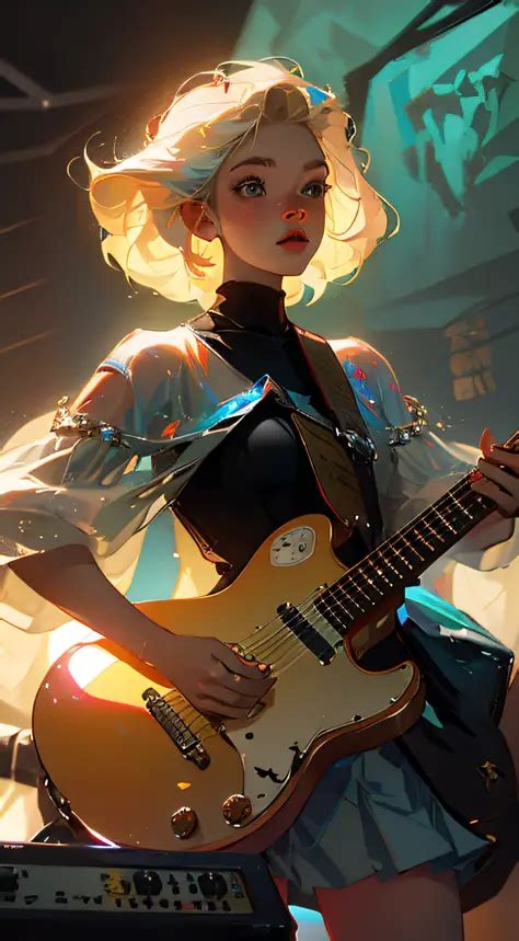 European Blonde Sexy Girl Nfsw With Guitar And Drums Auto Seaart Ai