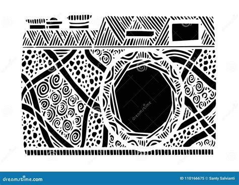 Black And White Retro Photo Camera In Zentangle Style Stock