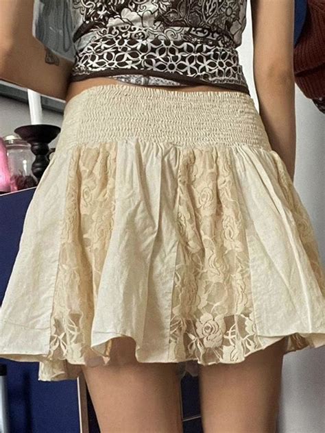 Lace Patchwork Pleated Mini Skirt In 2024 Minirock Badebekleidung