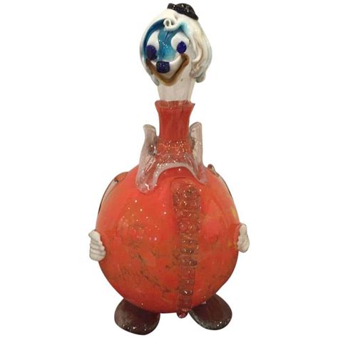 Italian Hand Blown Murano” Glass Clown Decanter With Stopper For Sale