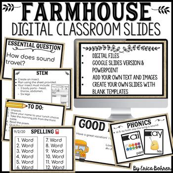 Digital Classroom Slides Farmhouse By Erica Bohrer Tpt