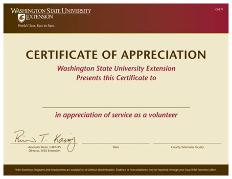 WSU Extension Publications|Certificate of Appreciation, Volunteer General