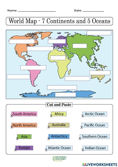 World Map 7 Continents And 5 Oceans Online Exercise For Live Worksheets