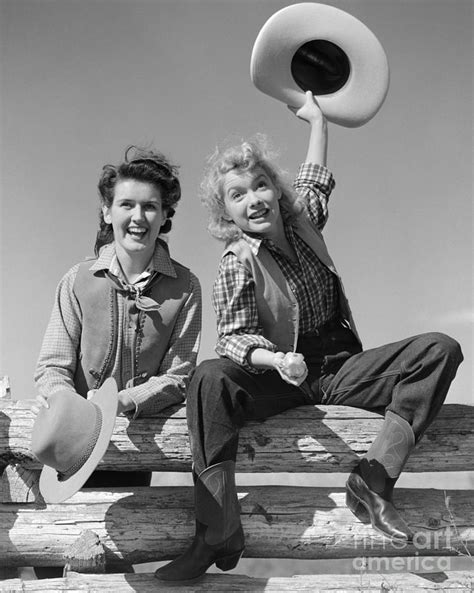 Cowgirls Sitting On A Fence C1940s Photograph By H Armstrong Robertsclassicstock Pixels